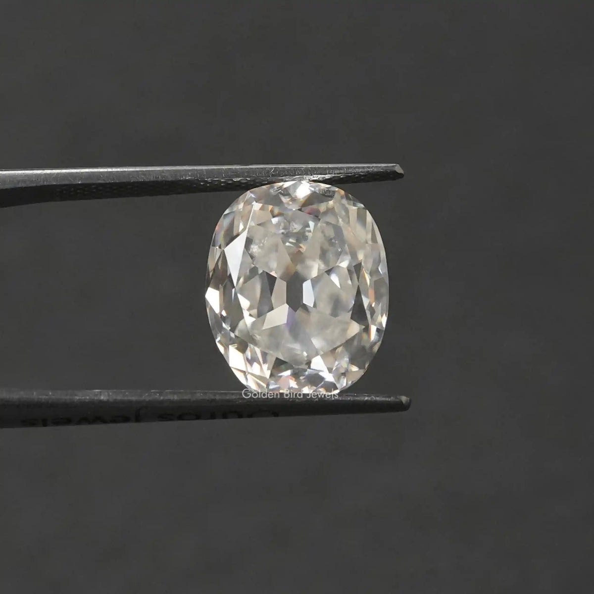[Front view of old mine cushion cut moissanite]-[Golden Bird Jewels]