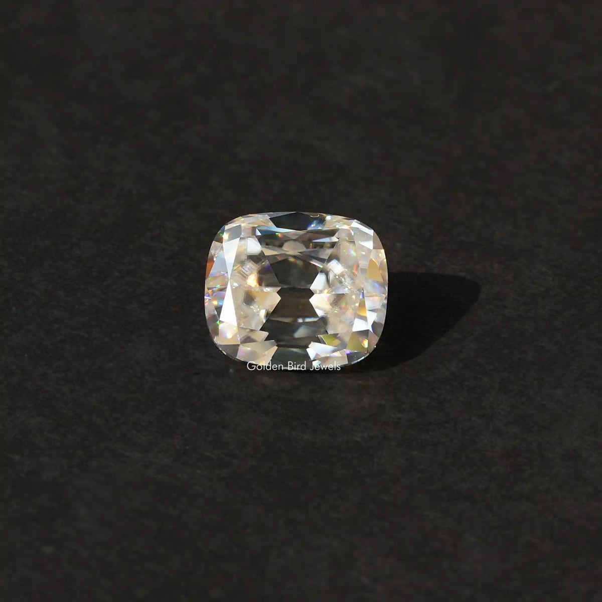 [Front view of moissanite cushion cut loose stone]-[Golden Bird Jewels]