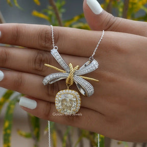[This moissanite pendant made of round and cushion cut stones]-[Golden Bird Jewels]