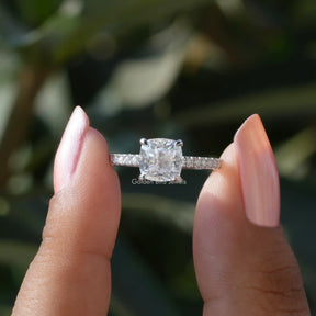 Cushion Cut Solitaire Accent Stone Engagement Ring