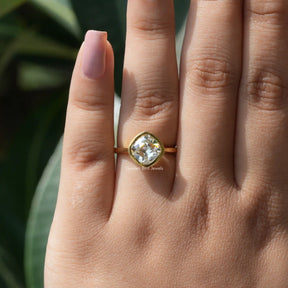 [Old Mine Cushion Moissanite Ring In 14K Yellow Gold]-[Golden Bird Jewels]