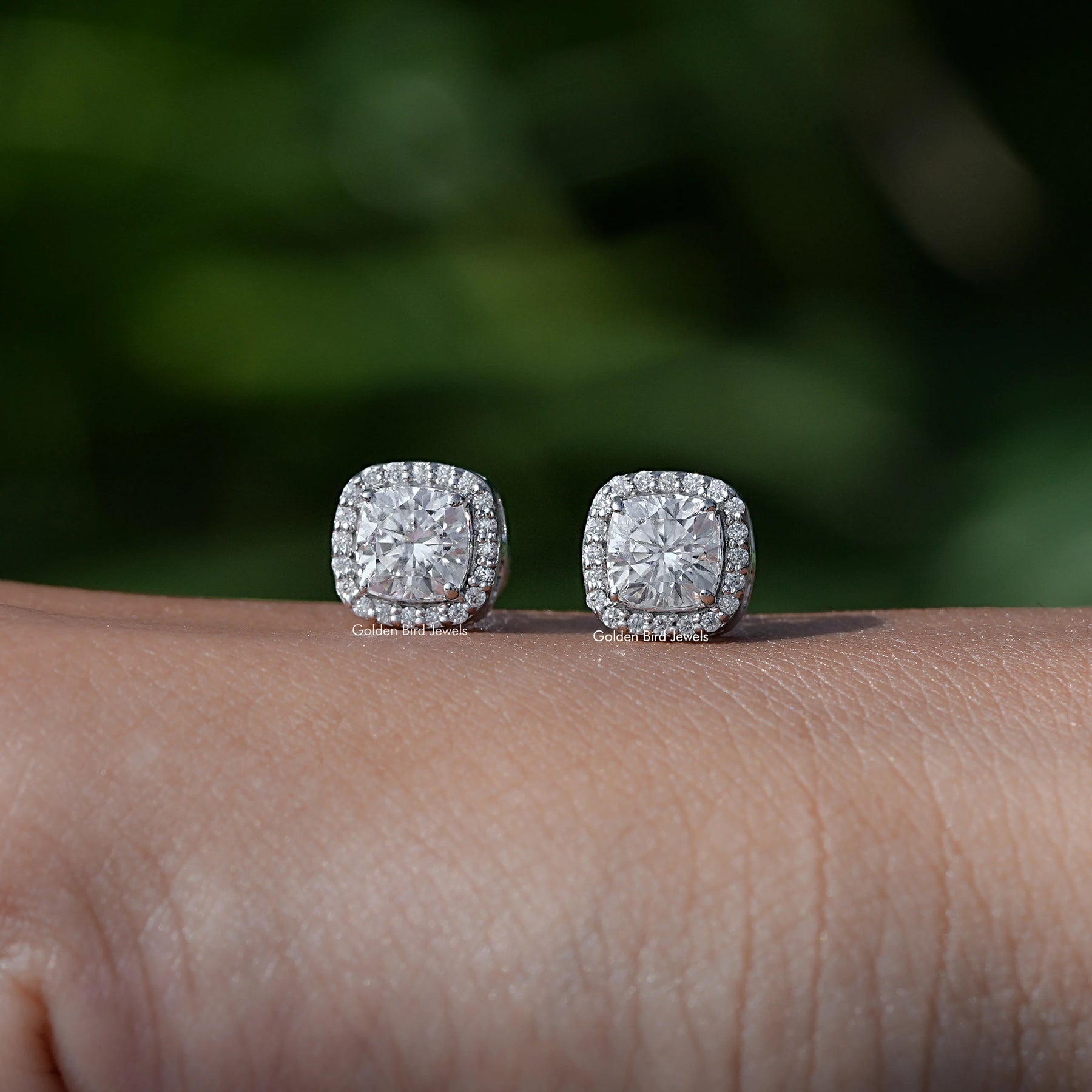 Cushion Cut Halo Stud Earrings