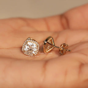 Front And Back Side View Of solitaire stud earrings crafted in moissanite 