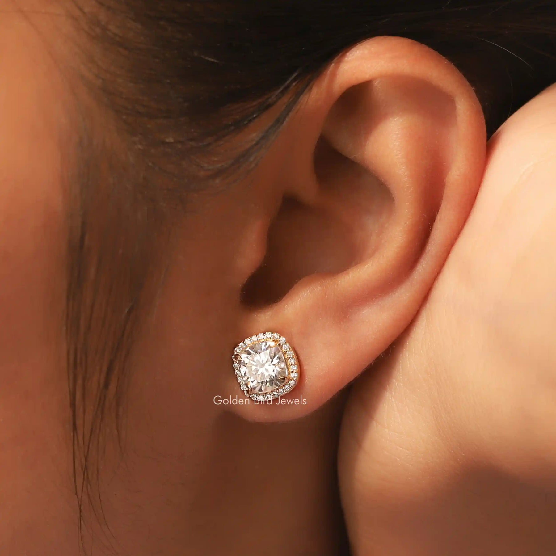 Cushion Cut Halo Studs Earrings