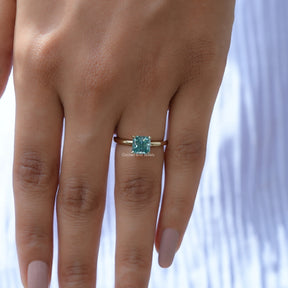 Princess Cut Moissanite Solitaire Ring In finger