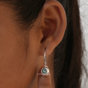 [In ear front view of moissanite dangle earrings]-[Golden Bird Jewels]