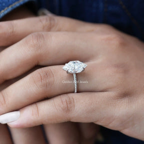 [In finger side viw of duttch marquise cut engagement ring masde of 18k white gold]-[Golden Bird Jewels]