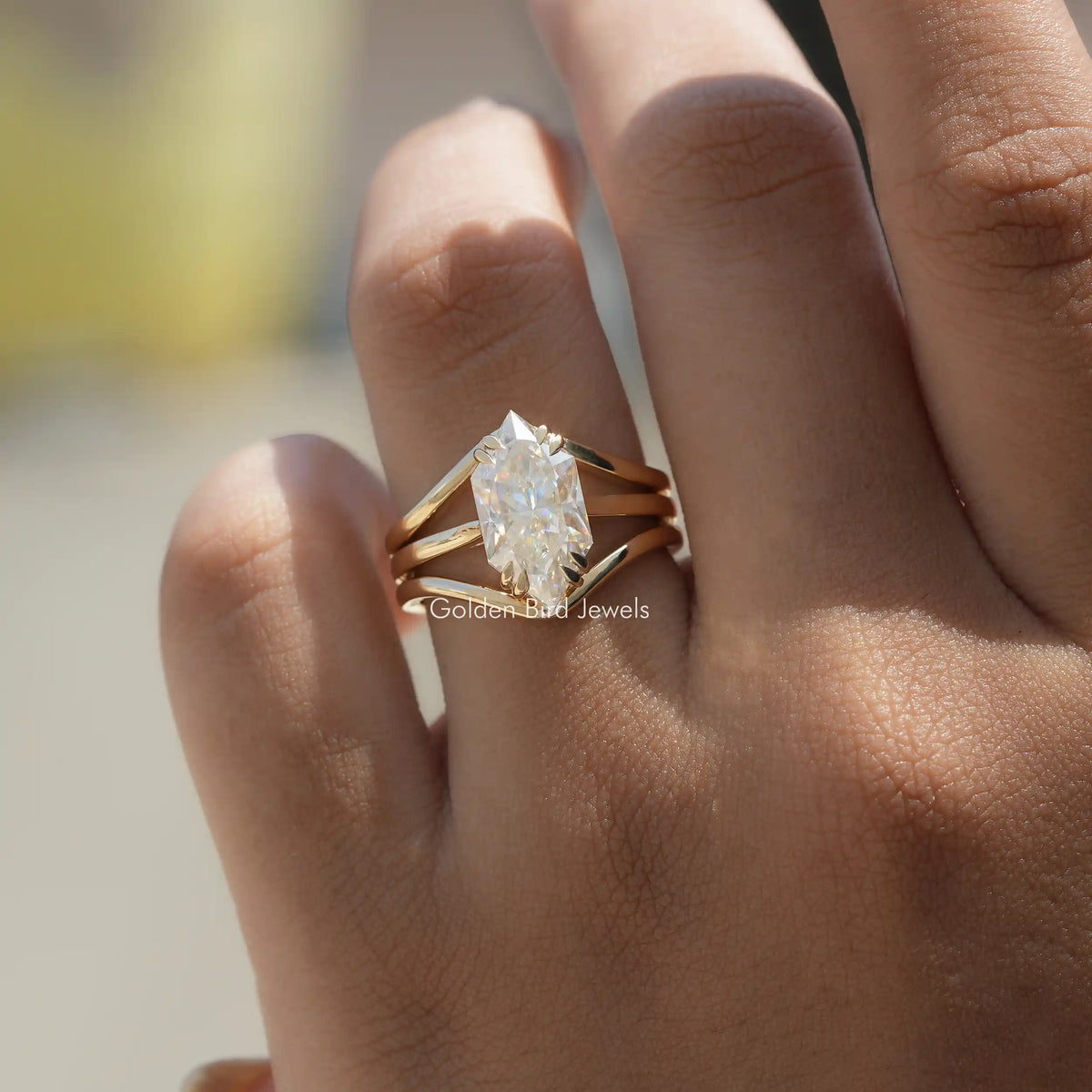 [3.15 Carat moissanite dutch marquise cut ring set for women]-[Golden Bird Jewels]