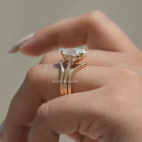 [Side view of dutch marquise cut moissanite ring set for women]-[Golden Bird Jewels]