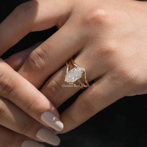 [Moissanite marquise cut engagement ring made in yellow gold]-[Golden Bird Jewels]