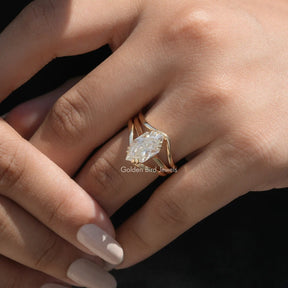 [Dutch marquise cut moissanite ring made in 18k yellow gold]-[Golden Bird Jewels]
