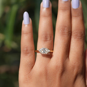 View of Marquise Moissanite East West Solitaire Ring In Finger