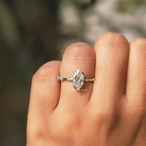 Front View of Dutch Marquise Cut Engagement Ring In a finger