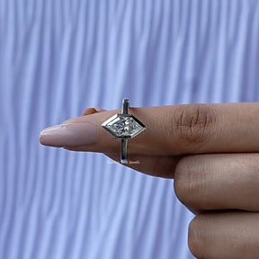 In finger front View of Moissanite Hidden Halo Engagement Ring