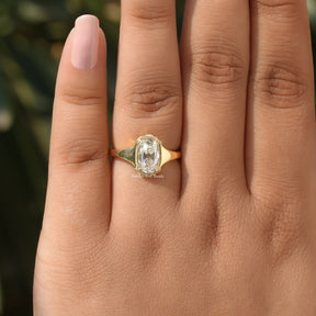 View of Old Mine Cushion Cut Ring In finger