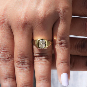 Detailed View Of Old Mine Cushion Cut Ring In Yellow Gold