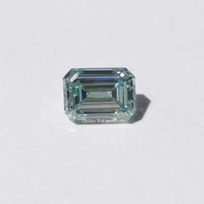 [Front view emerald cut loose moissanite crafted with aqua blue color]-[Golden Bird Jewels]