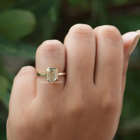 [1.00 Carat Emerald Cut Moissanite Engagement Ring]-[Golden Bird Jewels]