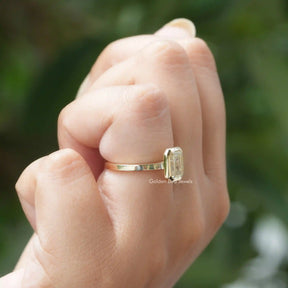 [Moissanite Emerald Cut Ring In Bezel  Setting]-[Golden Bird Jewels]