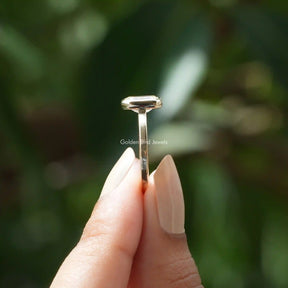 [Solid Gold Emerald Cut Moissanite Engagement Ring]-[Golden Bird Jewels]