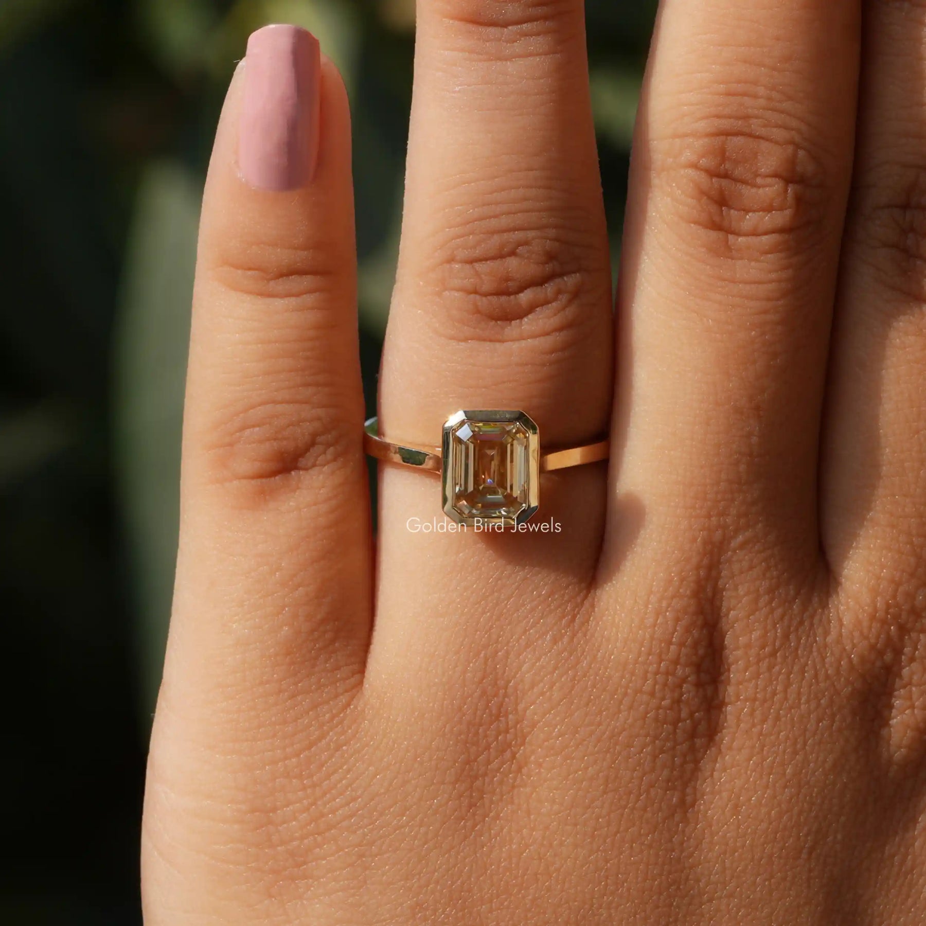 [Moissanite Emerald Cut Ring]-[Golden Bird Jewels]