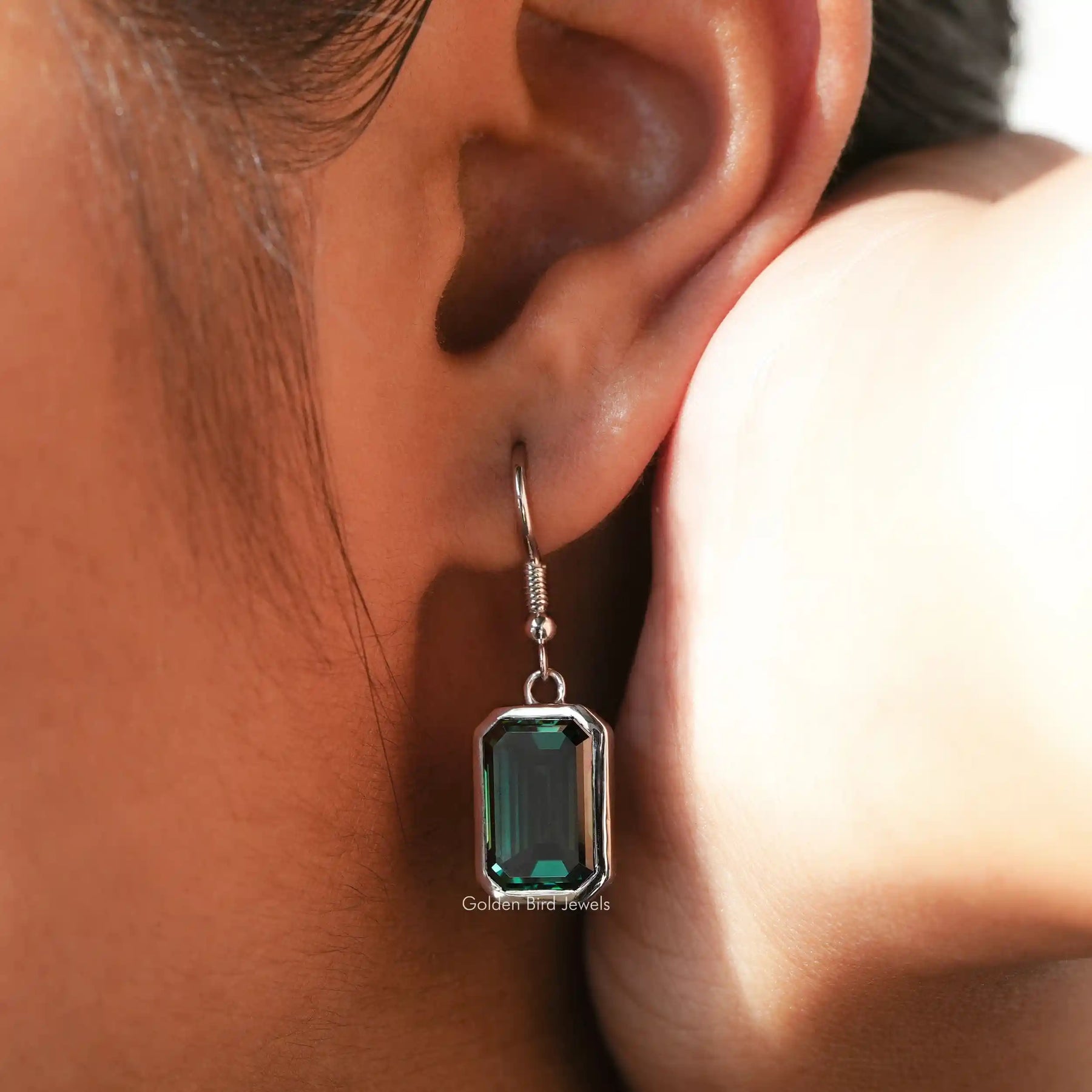 Dark Green Emerald Cut Dangle Drop Earrings 14K Solid Gold Dark Green Emerald Cut Dangle Drop Earrings 14K Solid Gold