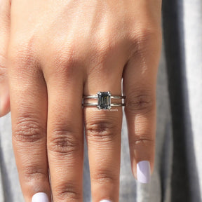 Gray Emerald Shaped Moissanite Engagement Ring