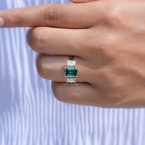 Moissanite Emerald Cut 3 Stone Ring