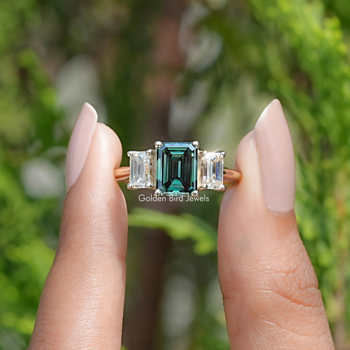 Moissanite Emerald Cut 3 Stone Ring