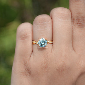Cyan Blue Old European Round Moissanite Ring