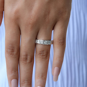 [14K White Gold Princess Cut Moissanite Wedding Band]-[Golden Bird Jewels]