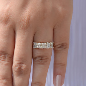 [Moissanite Radiant Cut Yellow Gold Moissanite Band]-[Golden Bird Jewels]