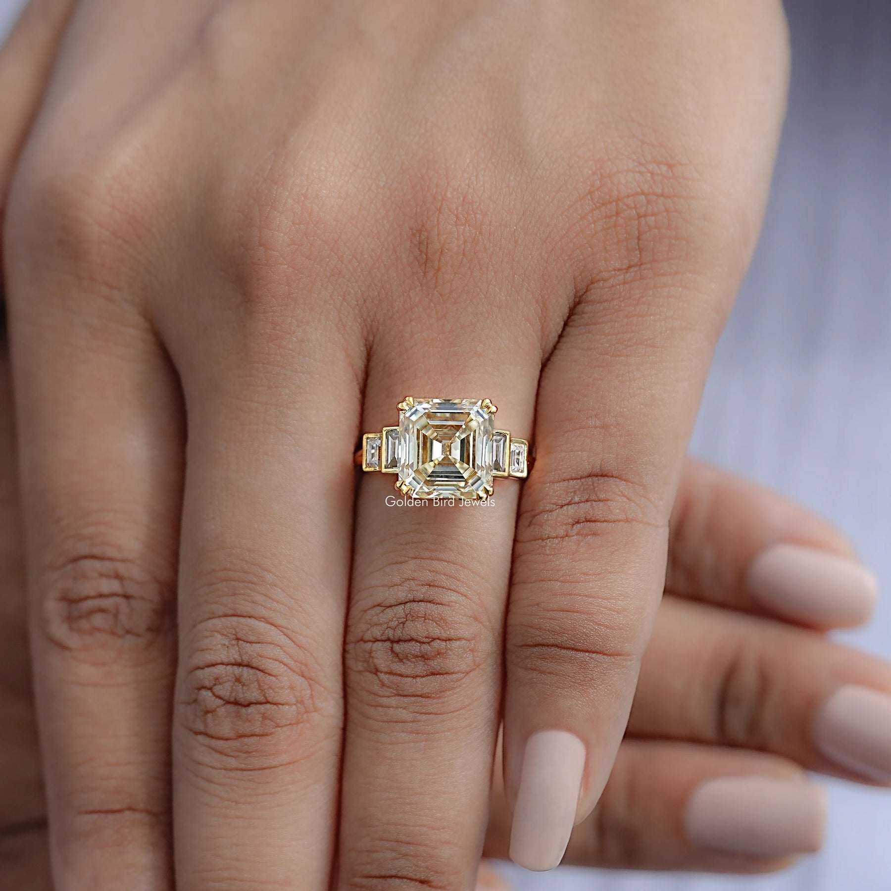 Old Mine Asscher Moissanite Five Stone Ring