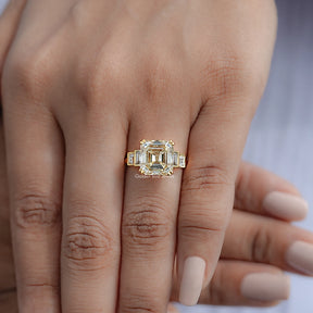 Old Mine Asscher Moissanite Five Stone Ring