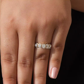 View of Round Cut Moissanite Wedding Band In Finger