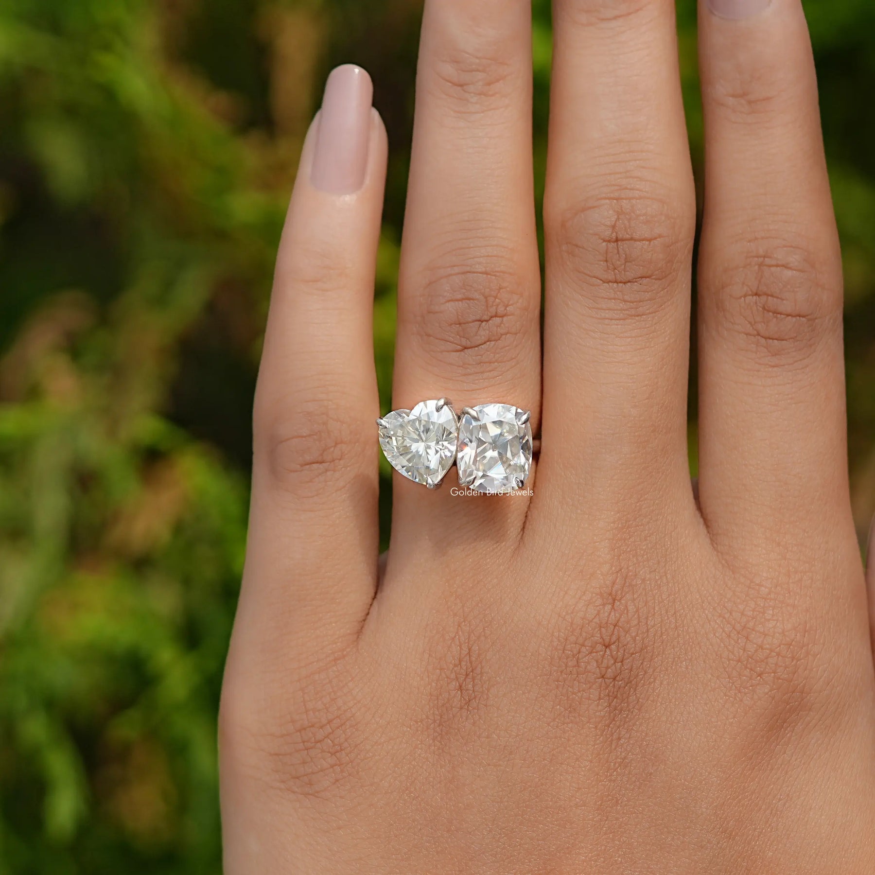 Moissanite Ring Two Hearts Diamond Ring Heart And Old Mine Cut