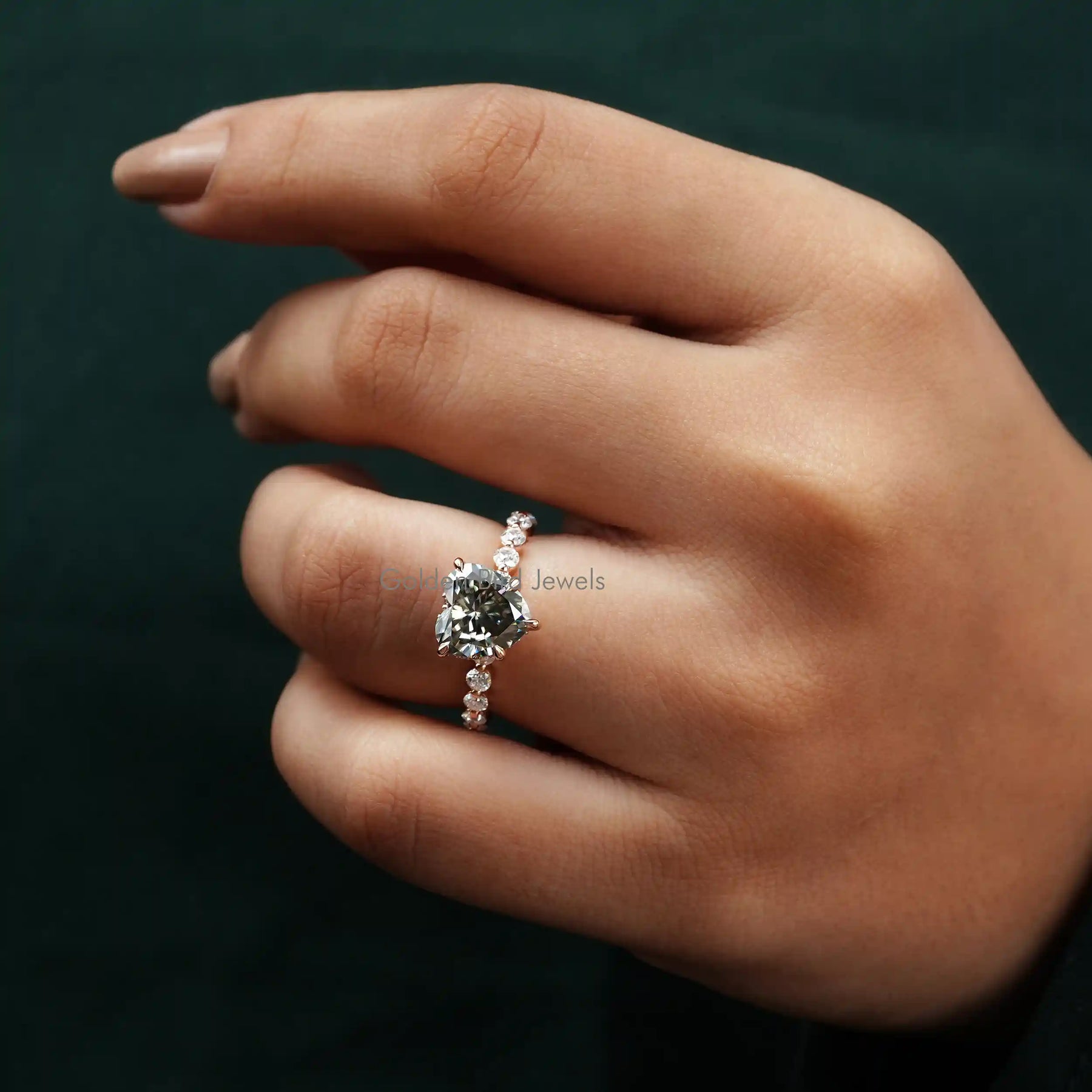 [Moissanite Grey Heart Cut Solitaire Ring]-[Golden Bird Jewels]
