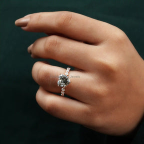[Moissanite Grey Heart Cut Solitaire Ring]-[Golden Bird Jewels]