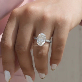 Close-Up View of Moissanite Oval Cut Engagement Ring In White Gold