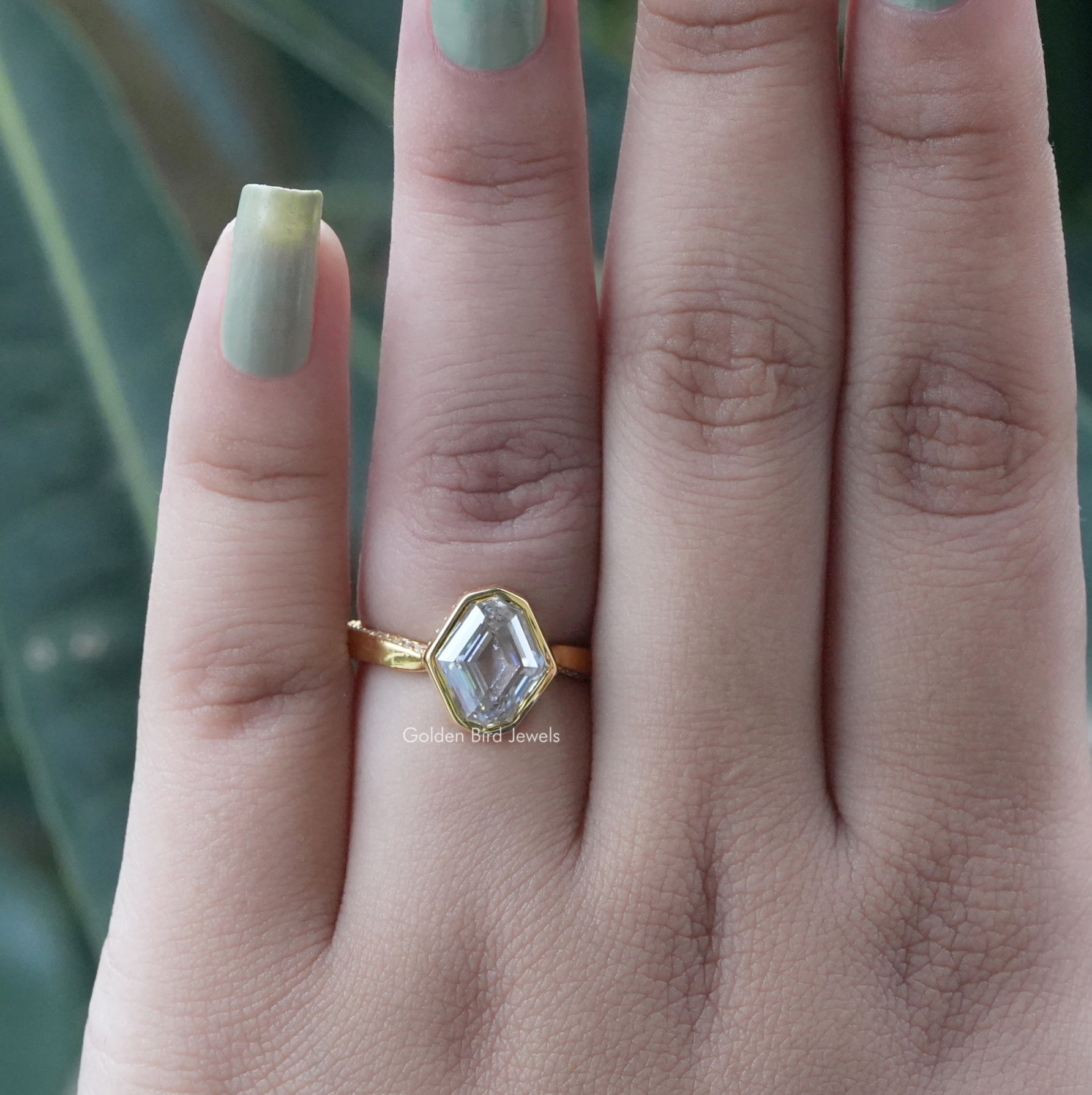 [Moval cut hidden halo engagement ring]-[Golden Bird Jewels]