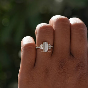 View of Emerald And Half Moon Engagement Ring In Yellow Gold