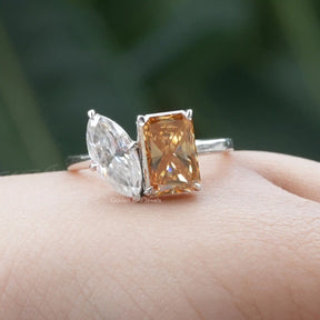 [Radiant And Marquise Cut Moissanite Ring]-[Golden Bird Jewels]