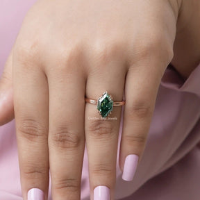 [Green Marquise Cut Moissanite Engagement Ring]-[Golden Bird Jewels]