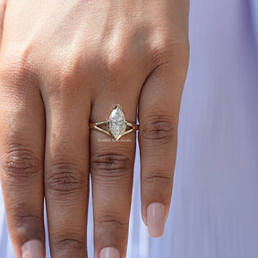 View of Split Shank Marquise Cut Ring In White Gold