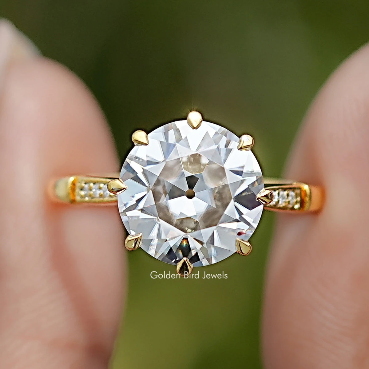Moissanite Old European Round Accent Engagement Ring