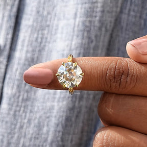 In finger front View of Round Cut Moissanite Ring 