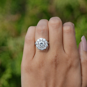 View of Moissanite Old European Round Cut Ring In White Gold