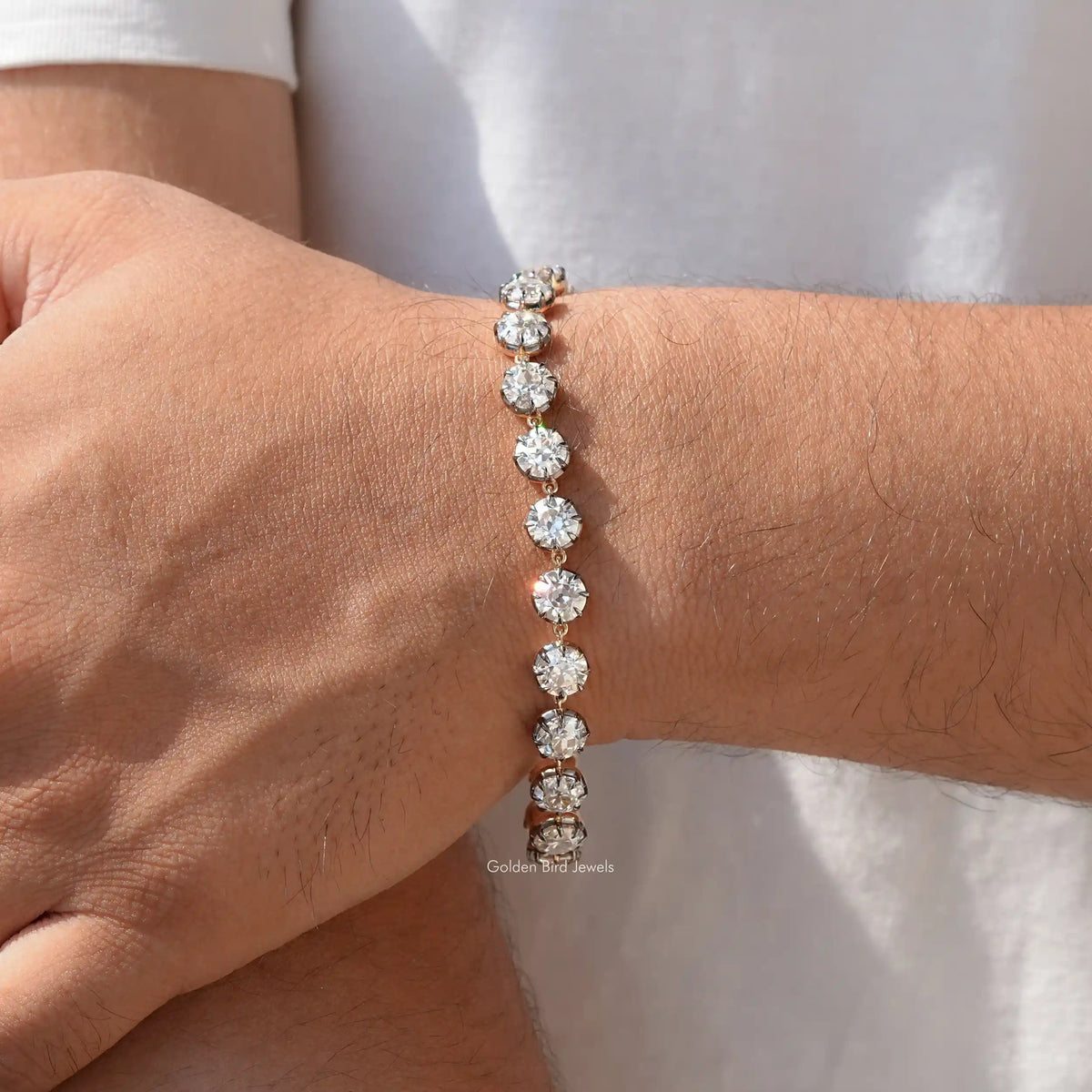 View of European round cut moissanite Bracelet