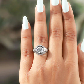 View of Old European Round Moissanite Vintage Ring In Finger
