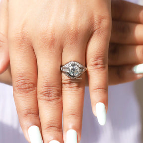 View of Old European Round Cut Vintage Ring In White Gold